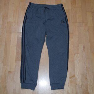 ADIDAS ESSENTIALS 3 STRIPES Men's Sz L Gray Joggers Athletic Tapered Sweatpants
